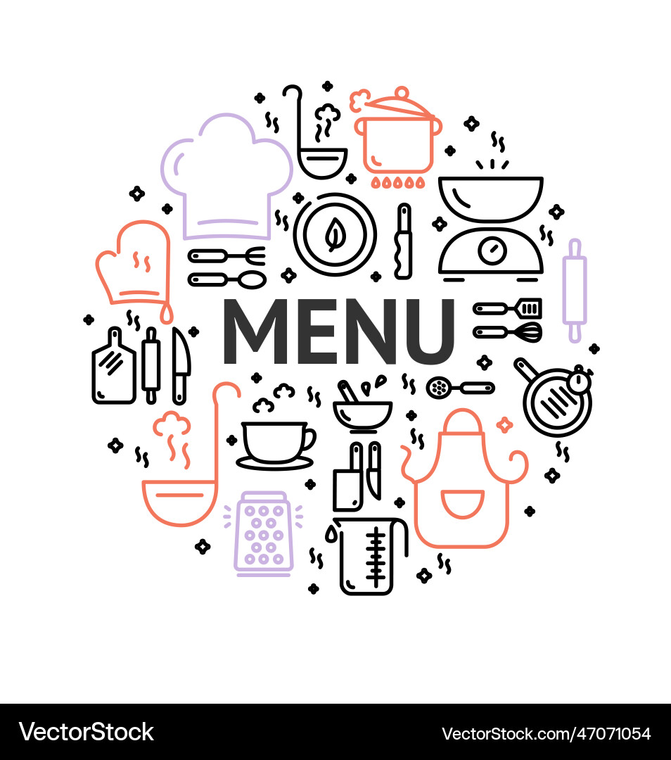 Menu concept round design template thin line icon Menu concept round design template thin line icon vector image
