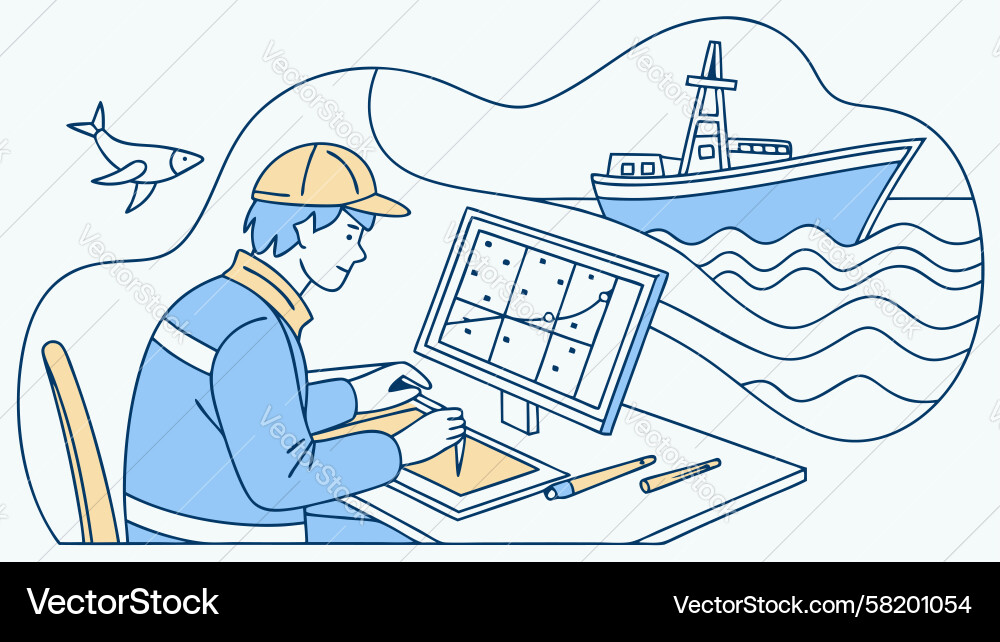 Naval engineer working on ship design Vector Image