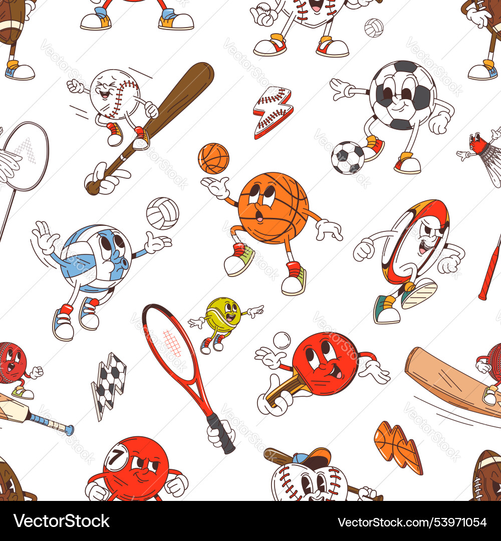 Retro groovy sport characters pattern background Retro groovy sport characters pattern background vector image