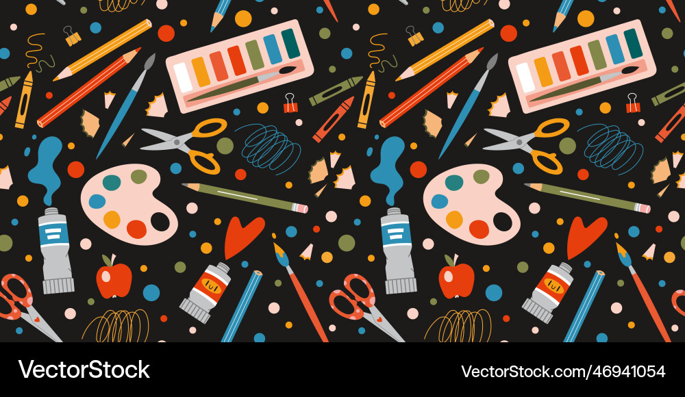 Seamless pattern with art supplies stationery Seamless pattern with art supplies stationery vector image