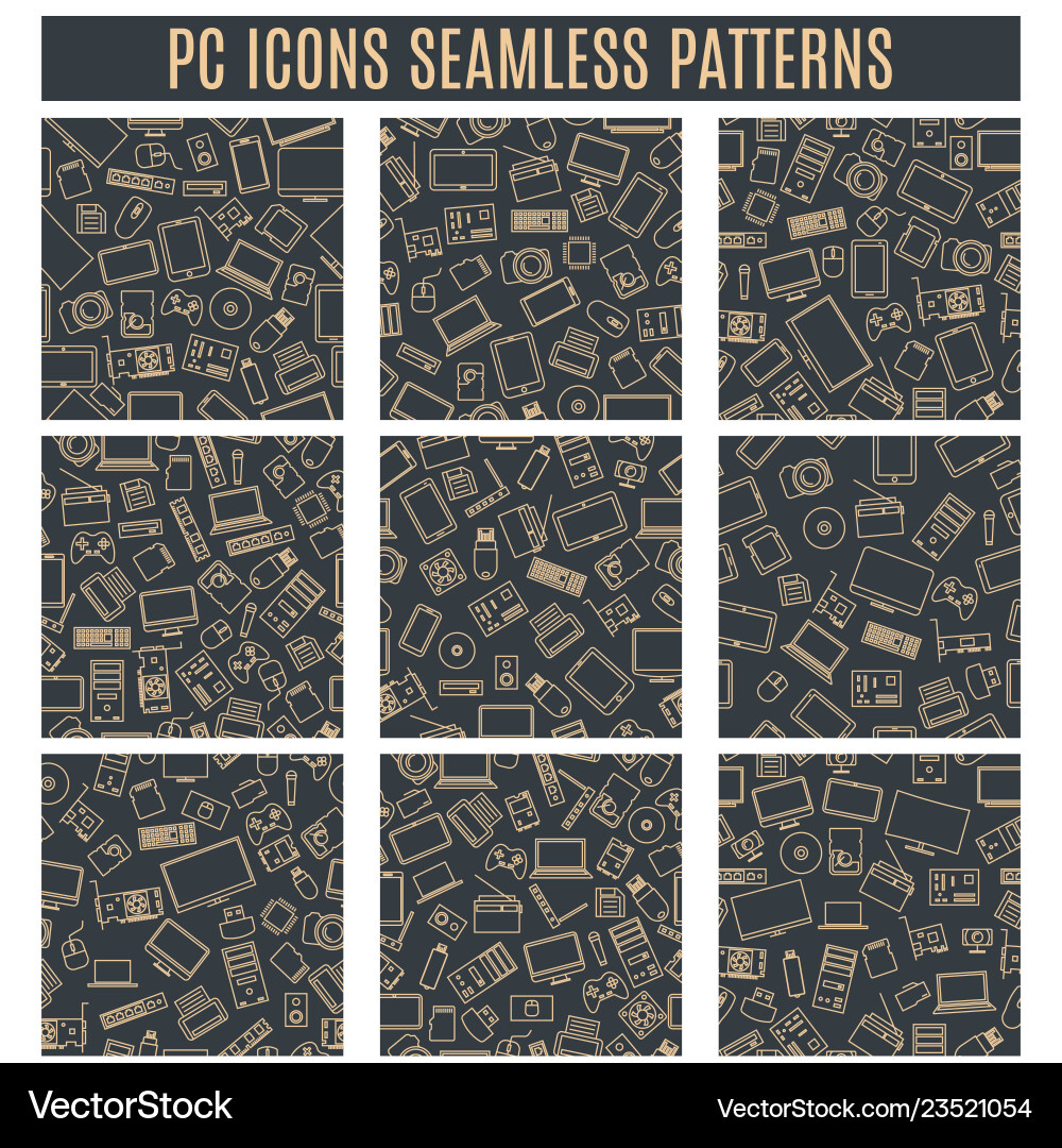Set seamless patterns from computer and gadget Set seamless patterns from computer and gadget vector image