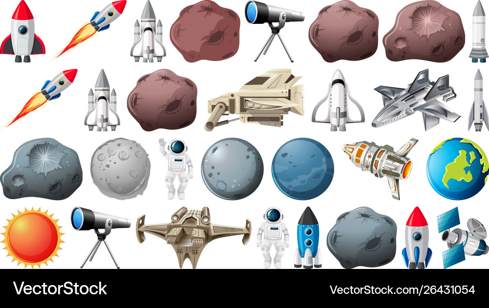 Space Objects and Planets Collection vector image