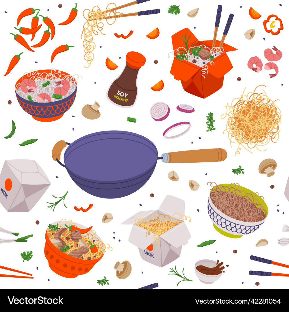 Wok ingredients and asian food for stir frying Wok ingredients and asian food for stir frying vector image