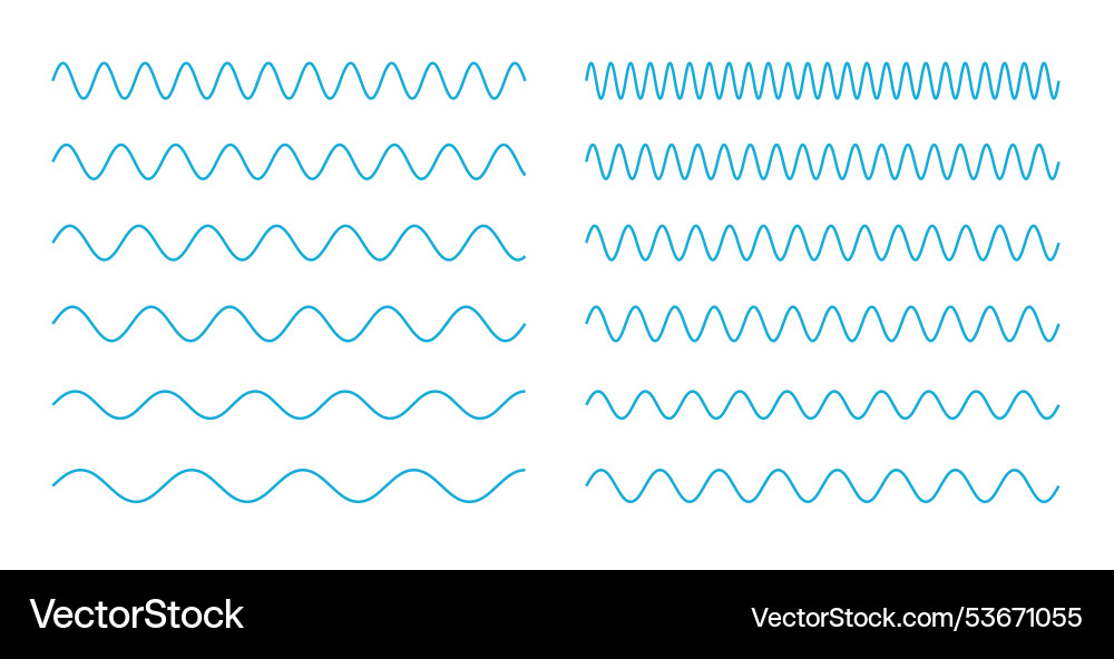 Abstract blue zigzag wavy lines pattern in set vector image