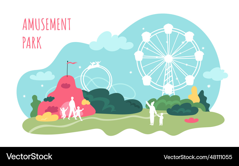 Amusement park panorama roller coaster ferris Amusement park panorama roller coaster ferris vector image
