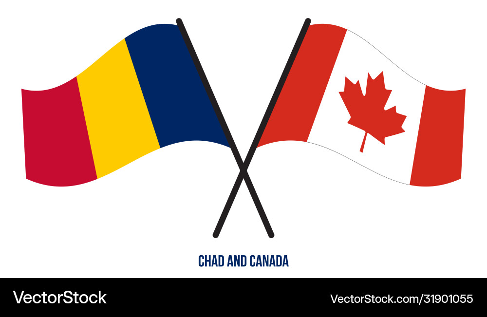 Chad and canada flags crossed waving flat Chad and canada flags crossed waving flat vector image
