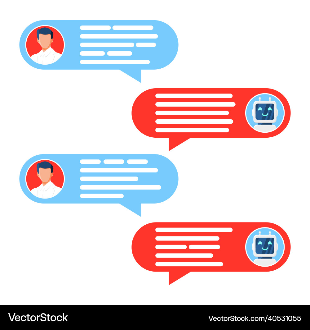 Chatting bubbles with chat bot robot isolated Vector Image
