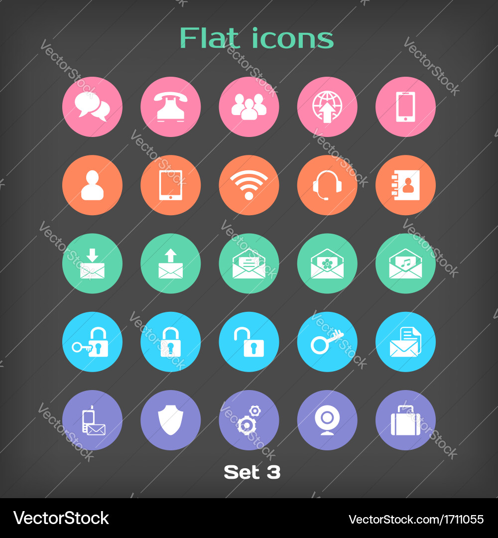 Flat Icon Set - Rounded Shapes Vector Image