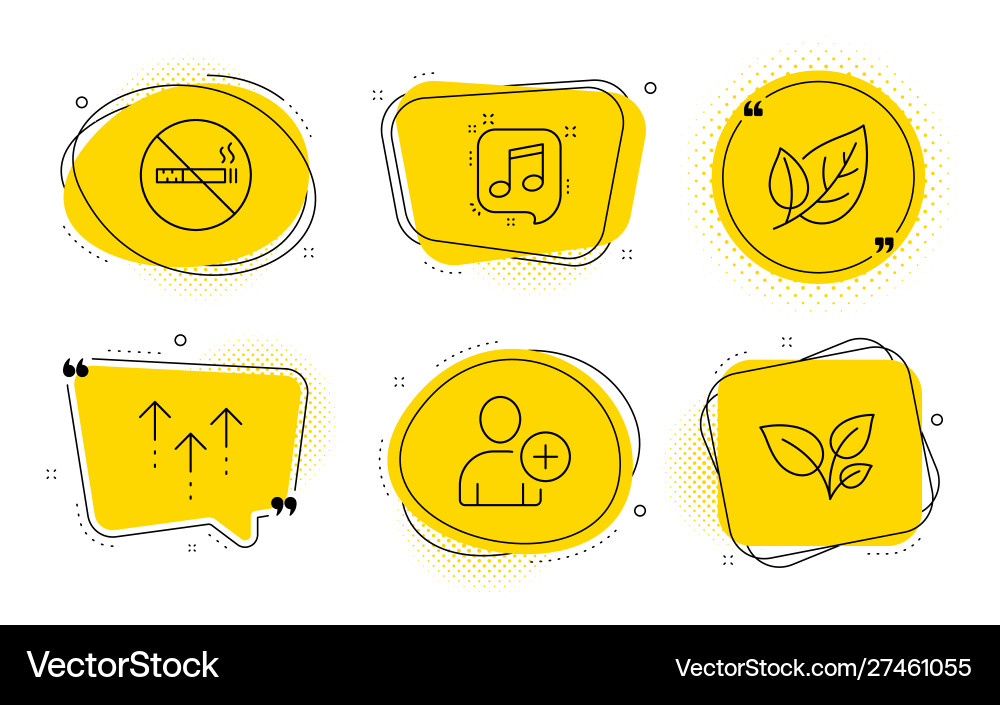 Leaf add user and swipe up icons set no smoking Leaf add user and swipe up icons set no smoking vector image
