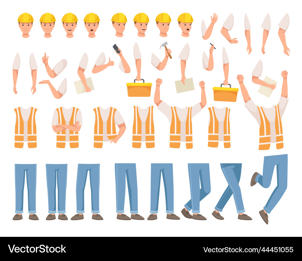 Man builder character constructor with body part vector image