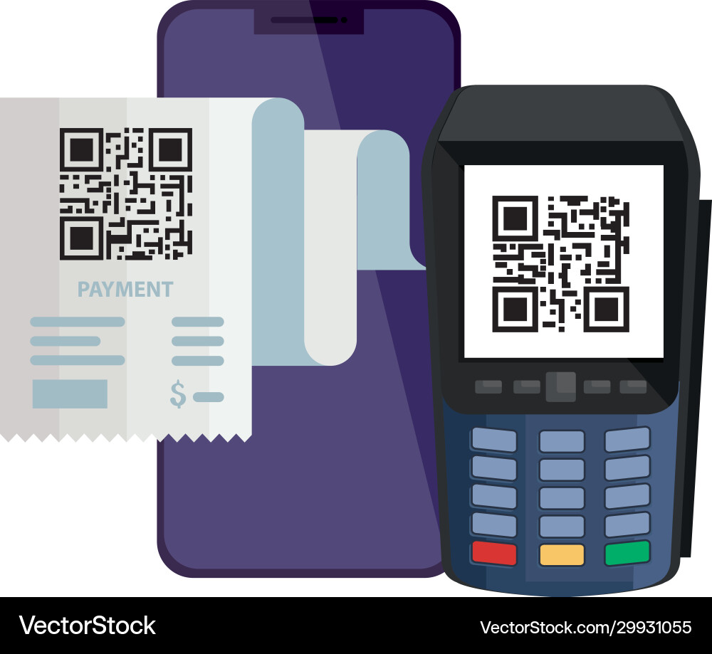 Qr code paper dataphone and smartphone vector image
