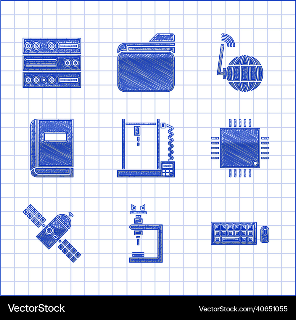 Set 3d printer microscope keyboard and mouse Set 3d printer microscope keyboard and mouse Vector Image