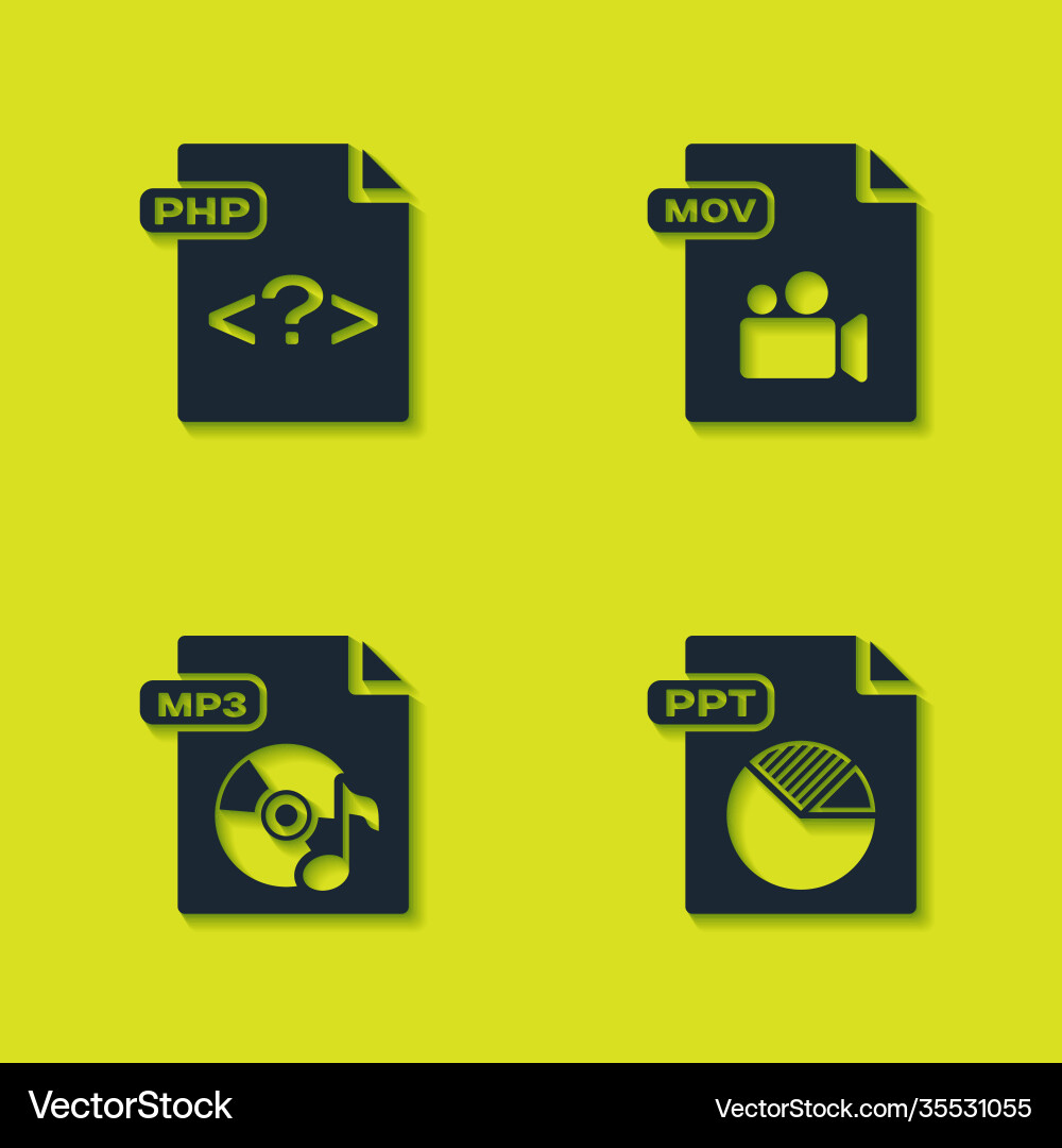 Set php file document ppt mp3 and mov icon vector image