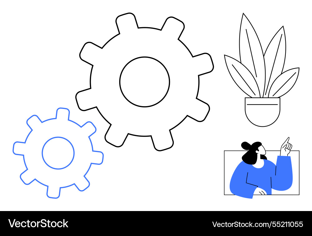Teamwork and growth concept with gears plant Teamwork and growth concept with gears plant vector image