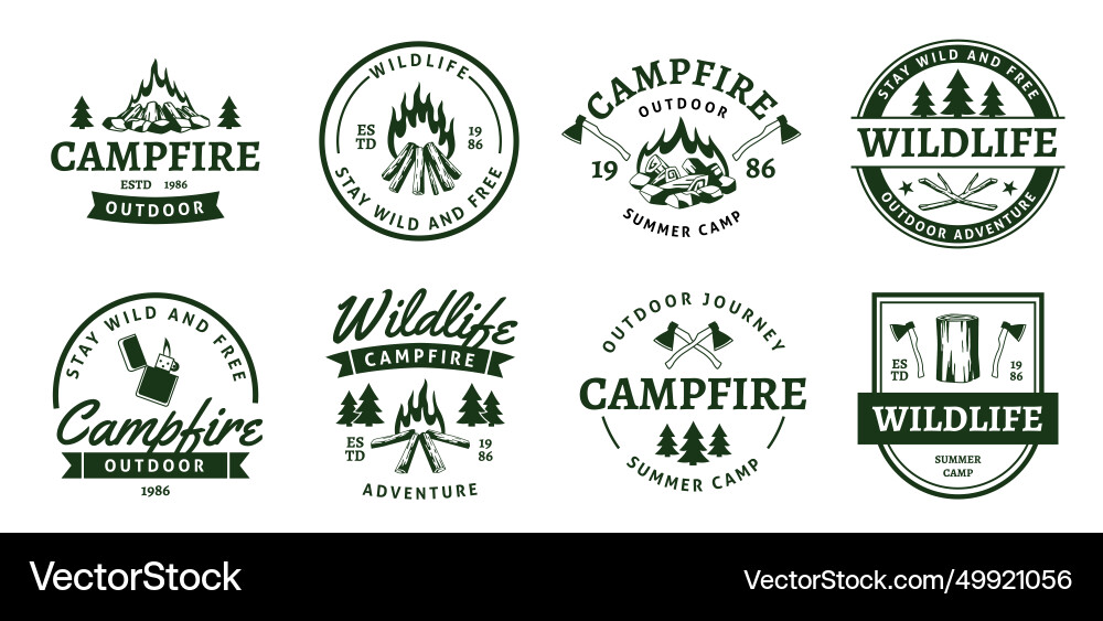 Campfire black emblems adventure design labels Campfire black emblems adventure design labels vector image