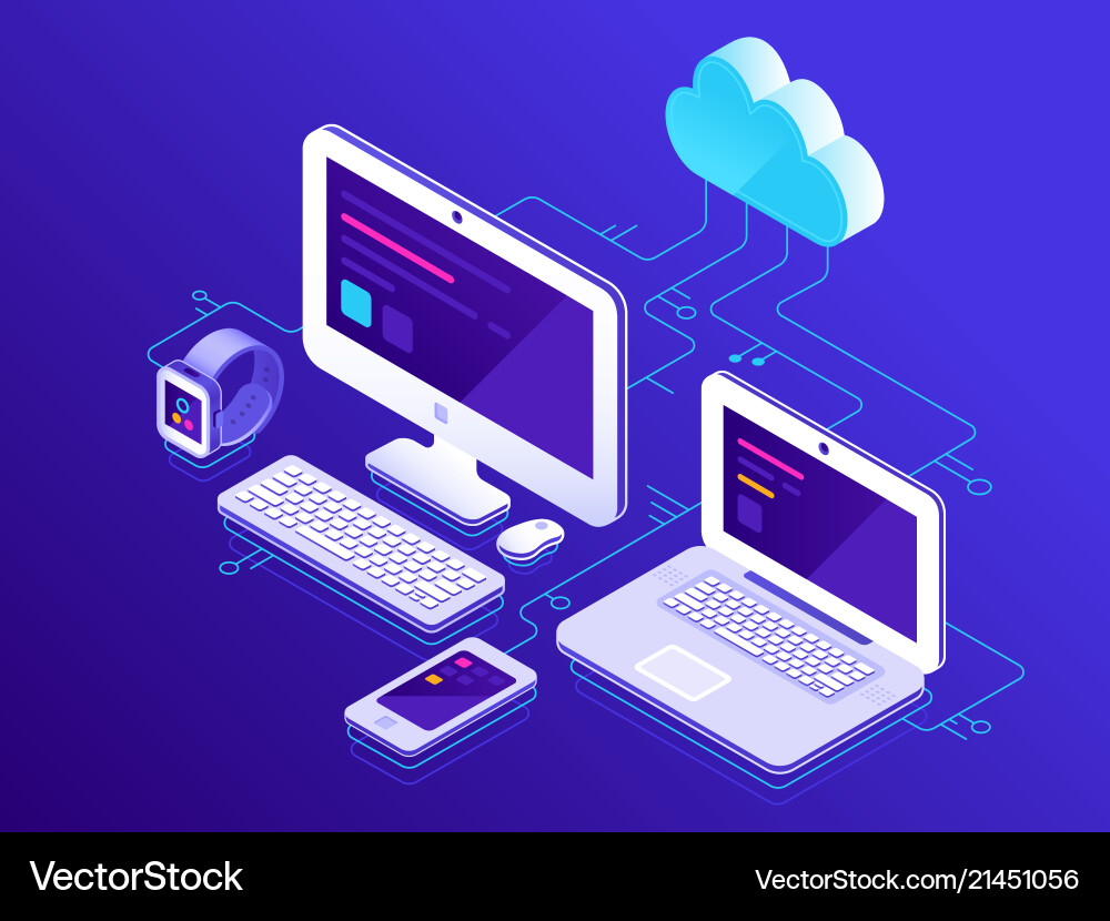 Cloud storage computer devices connected to data Cloud storage computer devices connected to data vector image