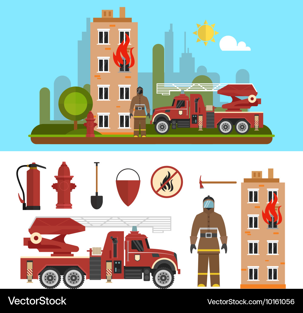 Firefighting department objects isolated on white Vector Image