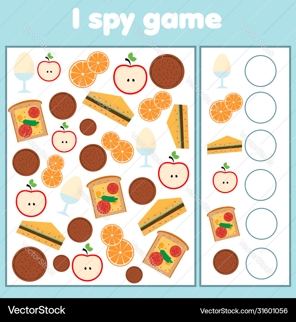 I spy game find and count food mathematics I spy game find and count food mathematics vector image