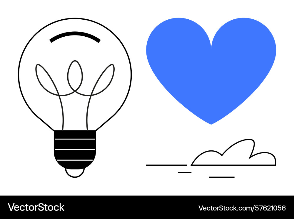 Lightbulb with heart and minimal cloud depicting Lightbulb with heart and minimal cloud depicting Vector Image