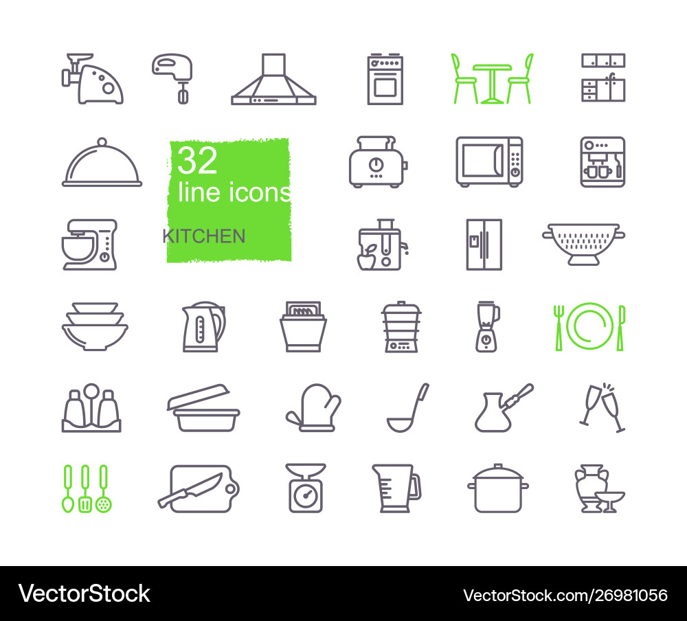 Moderne Küche Icon Set Vektorbild