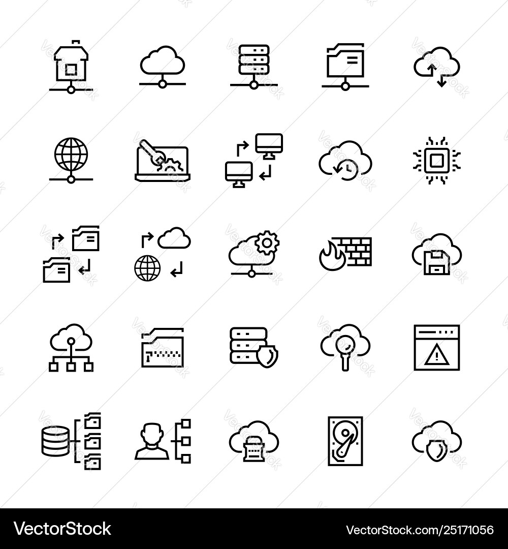 Network hosting icon set in line style Network hosting icon set in line style vector image