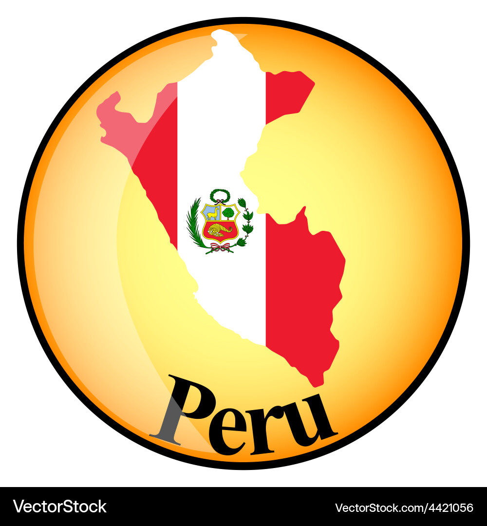 Orange button with the image maps of peru vector image