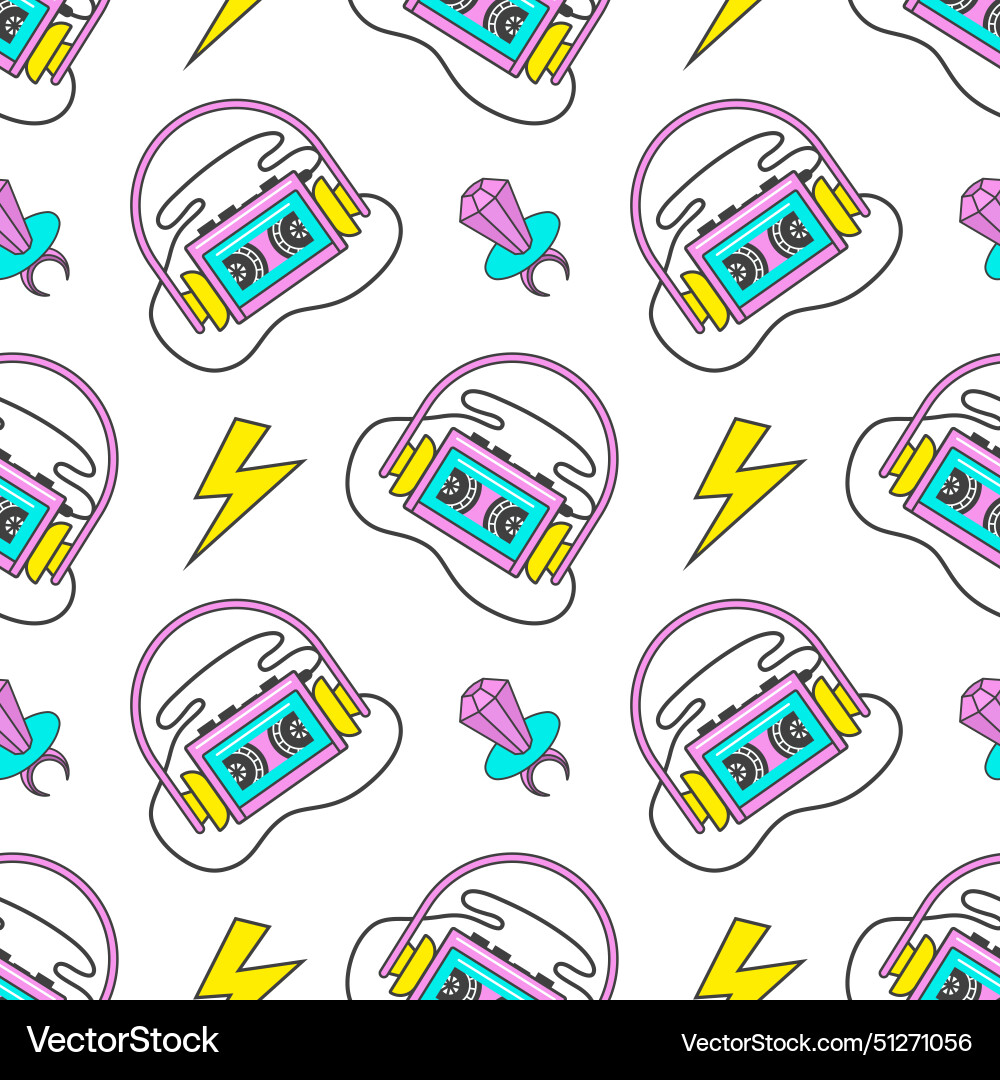 Seamless pattern with 90s elements cassette Seamless pattern with 90s elements cassette vector image
