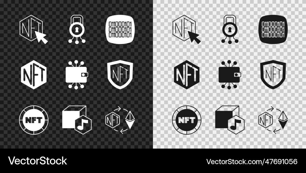 Set nft digital crypto art cyber security binary Vector Image