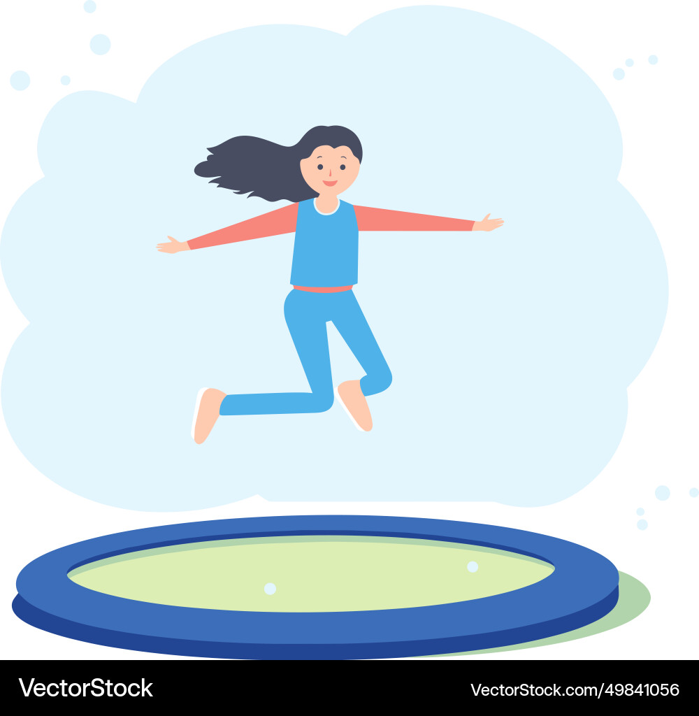 Young girl with long hair jumping on a trampoline Young girl with long hair jumping on a trampoline vector image