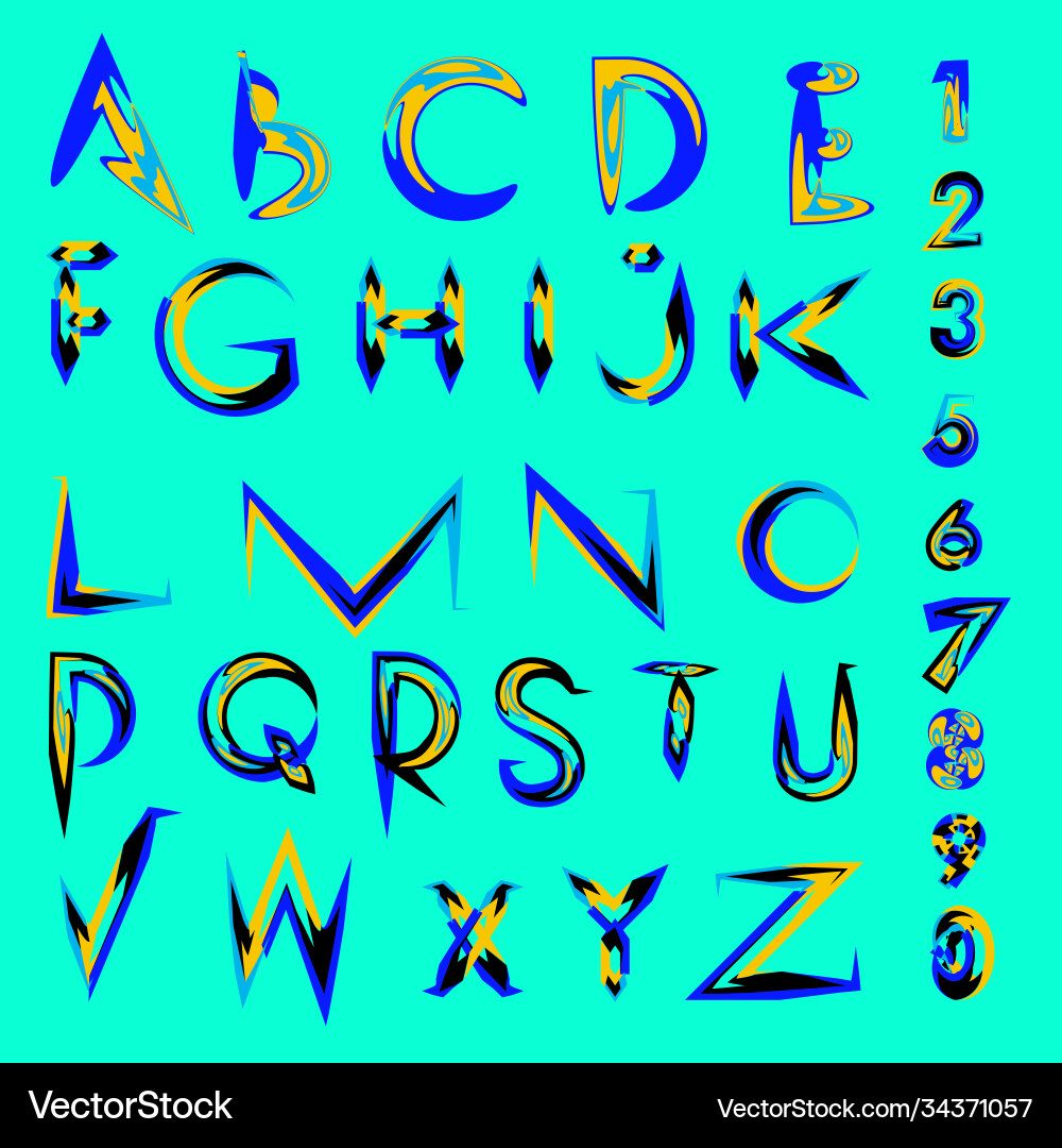 Abstract colorful font and alphabet Abstract colorful font and alphabet Vector Image