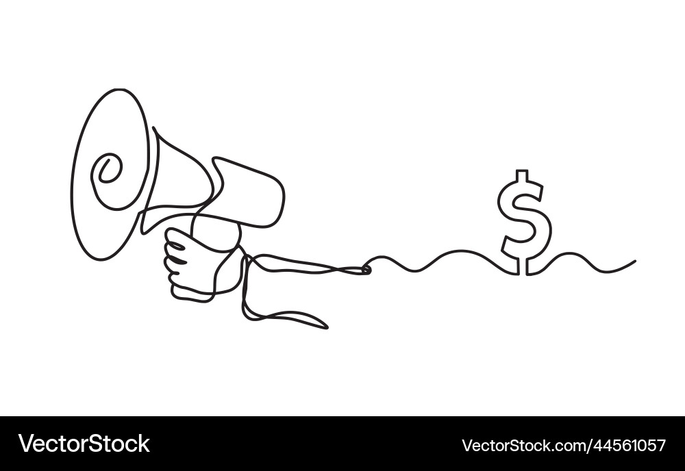 Abstract megaphone with dollar as continuous Vector Image