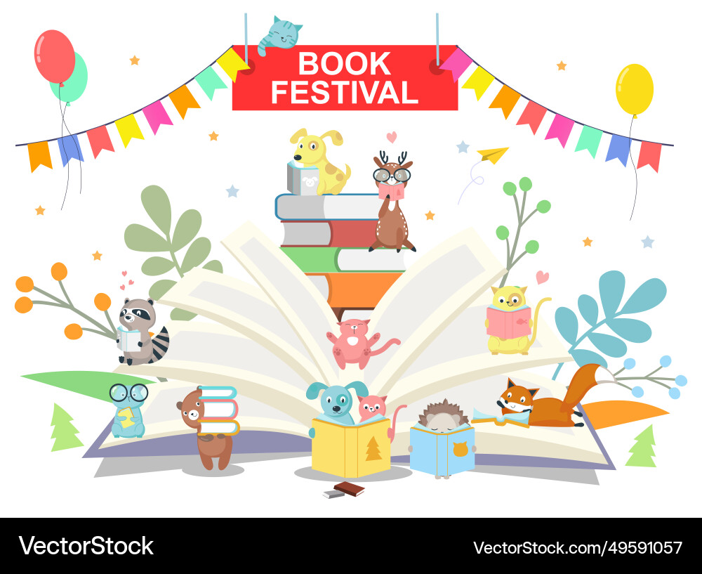 Book festival smart tiny animal over huge opened Book festival smart tiny animal over huge opened vector image