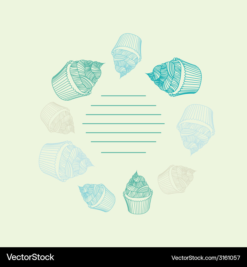 Circular pattern of cupcakes with chalks sketches Vector Image
