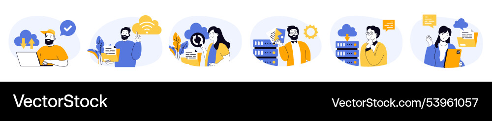 Cloud computing concept set with characters Vector Image