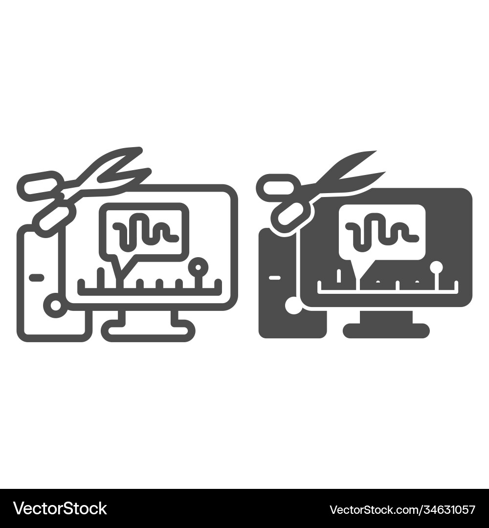 Cut audio in computer line and solid icon sound vector image