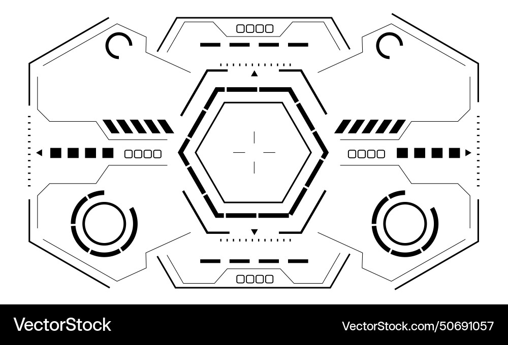 Hud sci-fi hexagon interface screen view black Hud sci-fi hexagon interface screen view black vector image