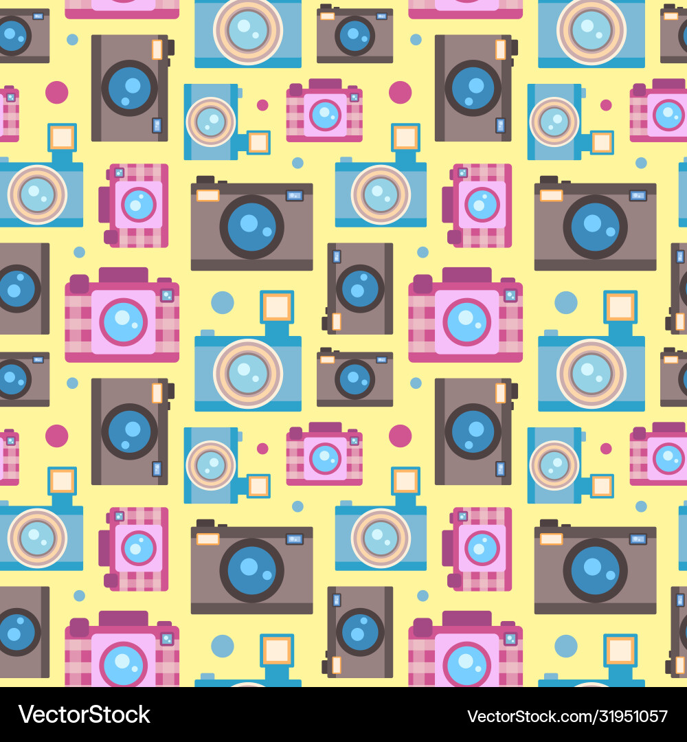 Retro Camera Pattern - 80s Style Vector Image