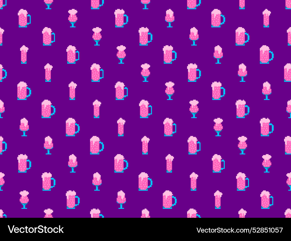 Seamless pattern with beer glasses in pixel style Seamless pattern with beer glasses in pixel style vector image