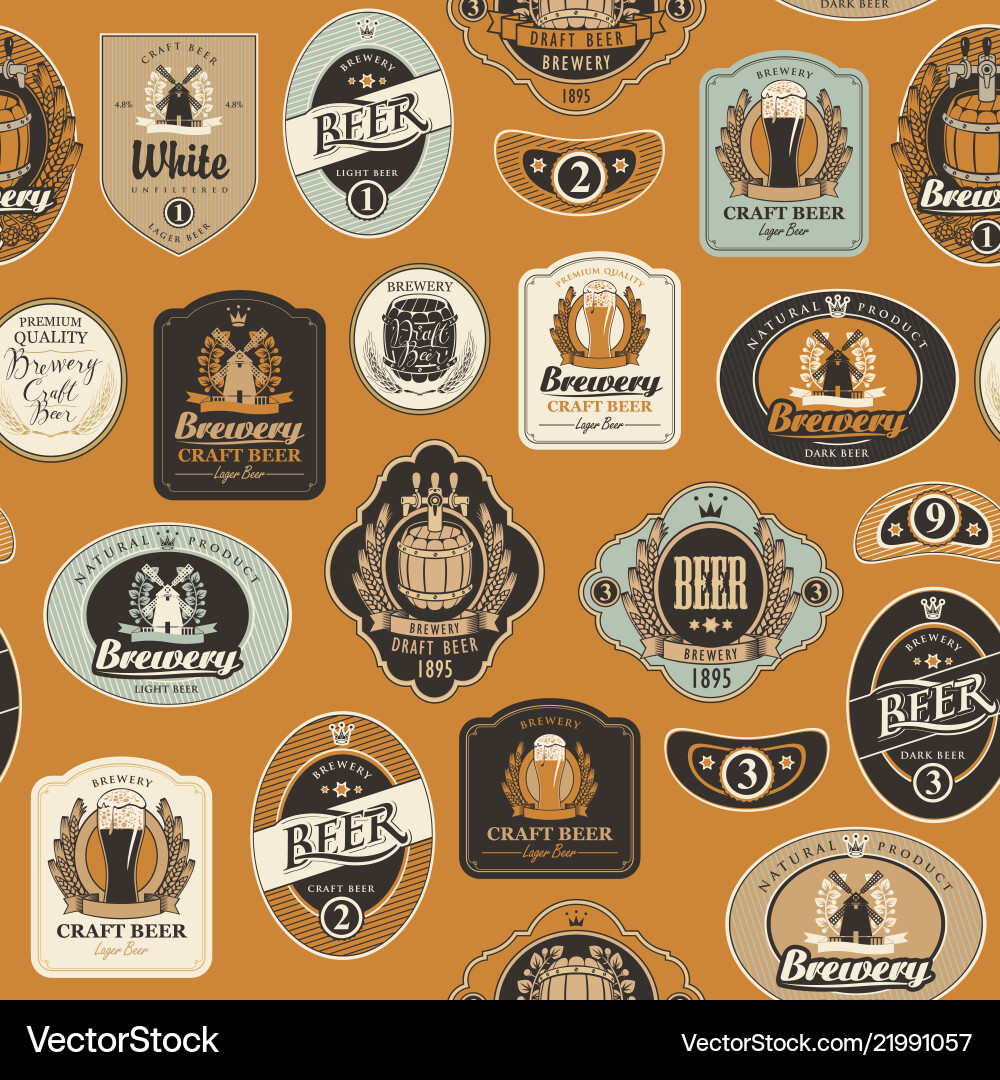 Seamless pattern with various beer labels Seamless pattern with various beer labels vector image