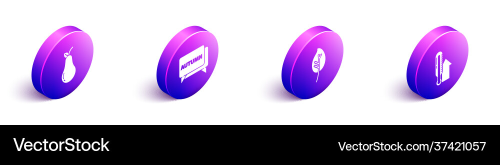 Set isometric pear speech bubble with text autumn Vector Image