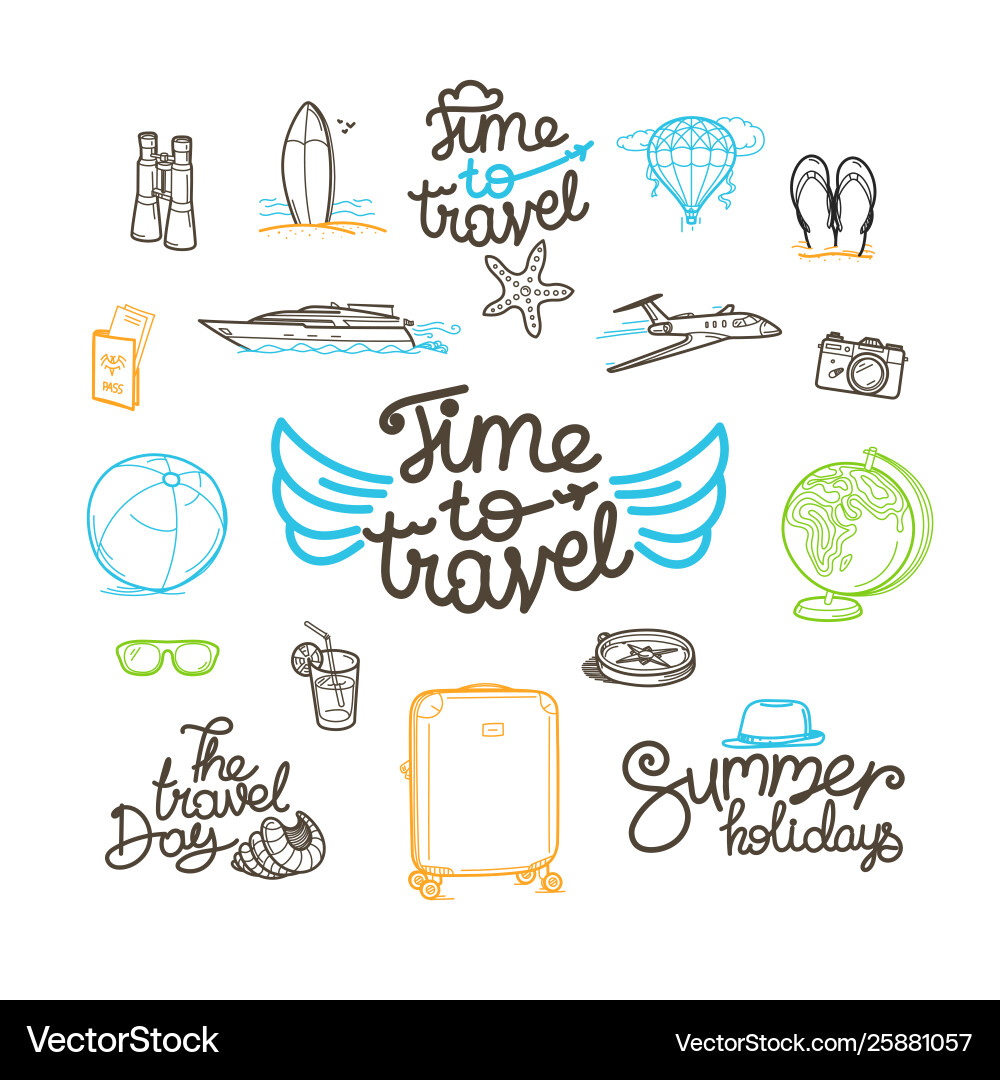 Sommer Reisen Doodle Elemente Vektorbild