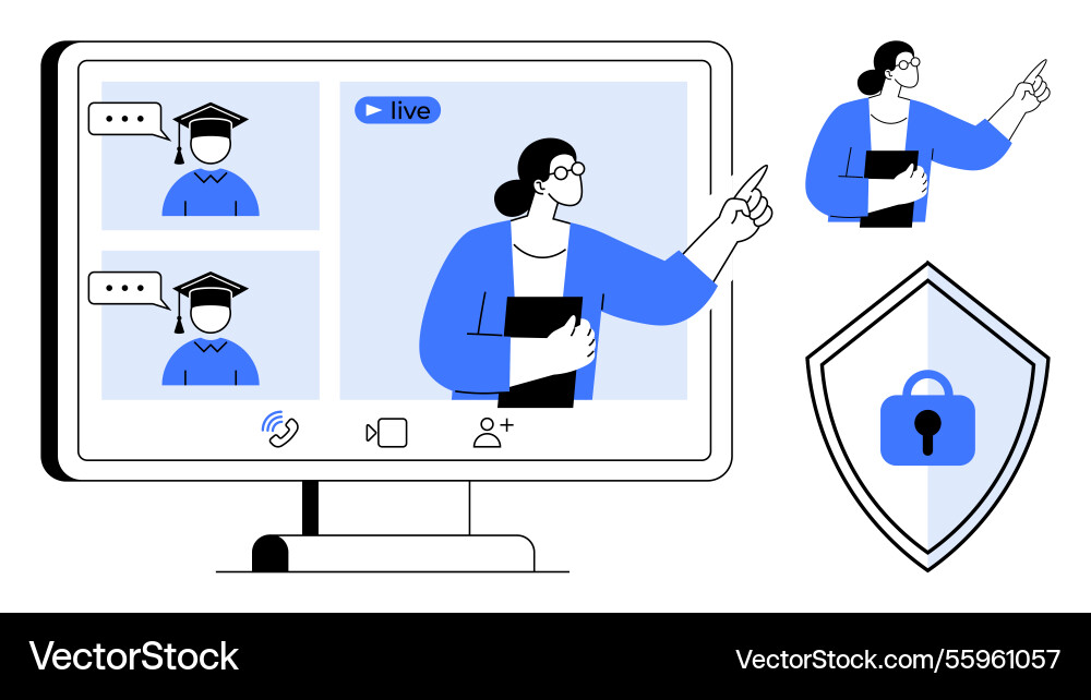 Virtual classroom learning with online instructor Virtual classroom learning with online instructor vector image