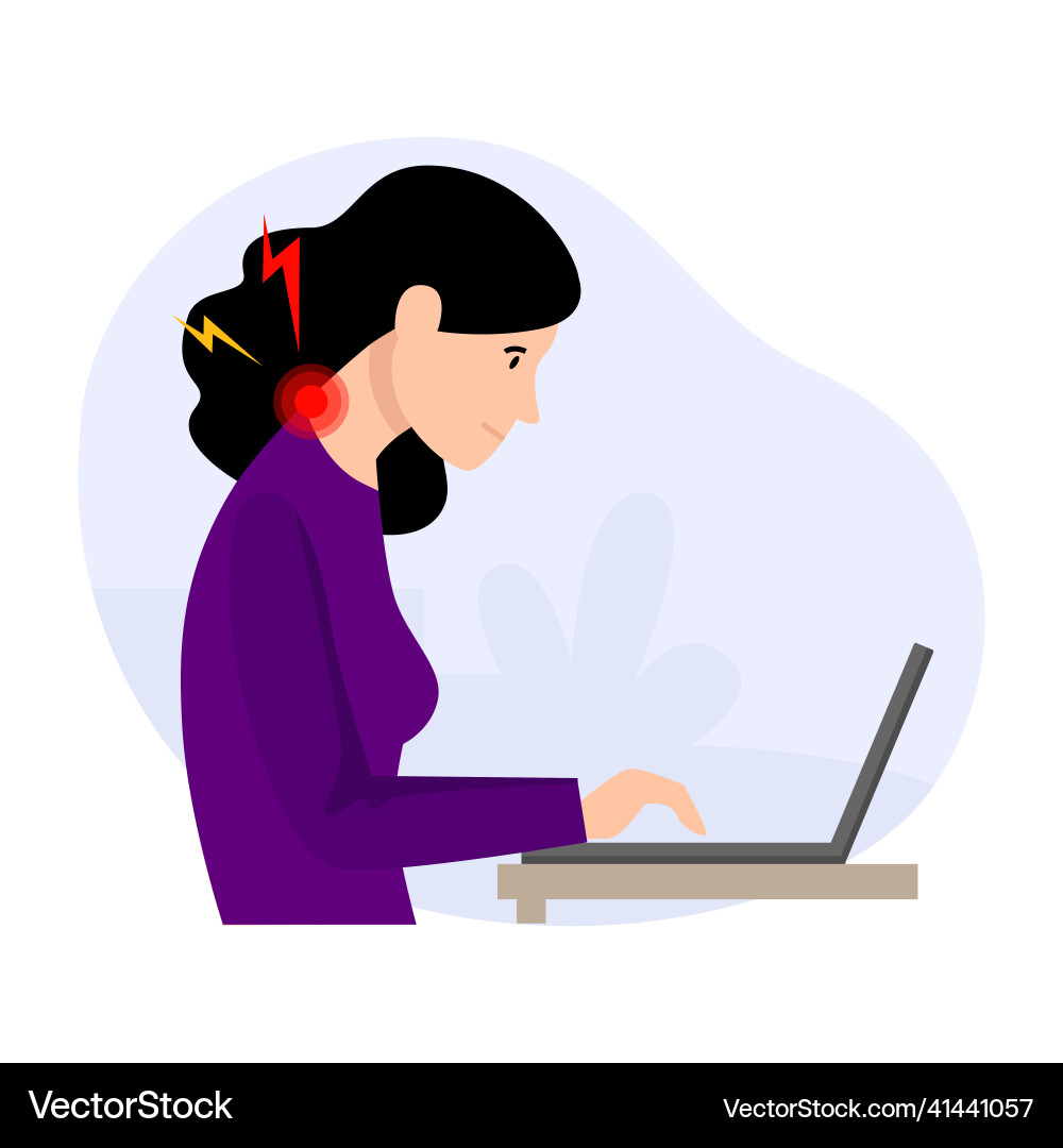 Woman wrong posture while working on a computer Woman wrong posture while working on a computer vector image