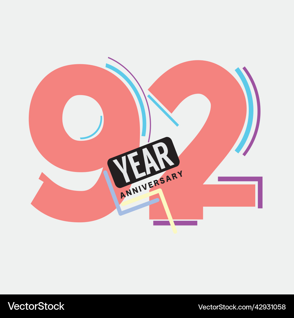 92th years anniversary logo birthday celebration 92th years anniversary logo birthday celebration vector image
