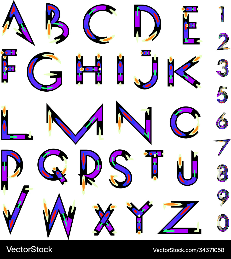 Abstract colorful font and alphabet vector image