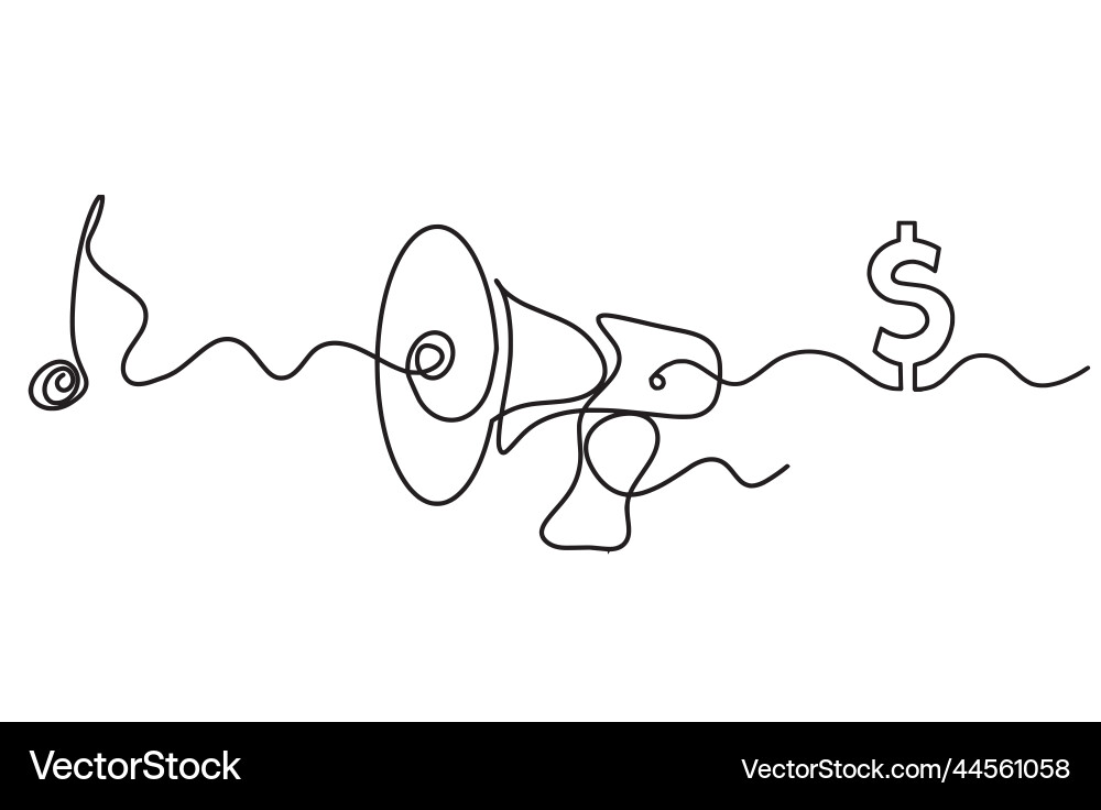 Abstract megaphone with dollar as continuous Vector Image