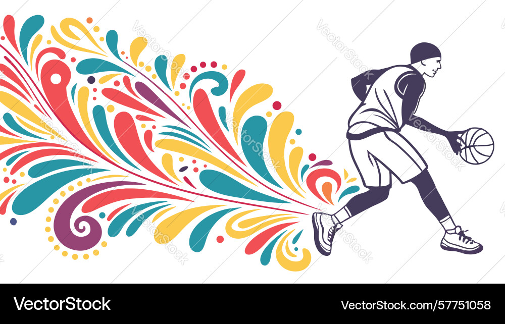 Basketball player in dynamic motion with abstract vector image