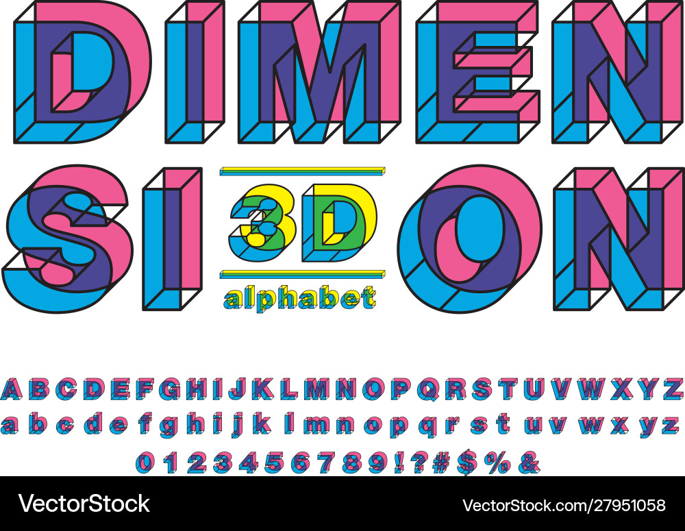 Bold 3D Alphabet Font Vector Image