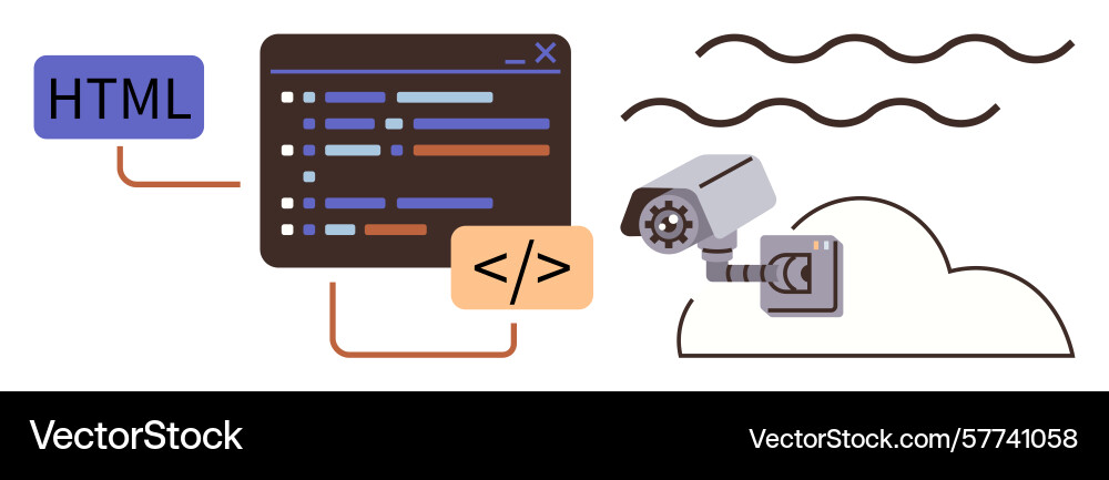 Coding interface and security camera representing Vector Image