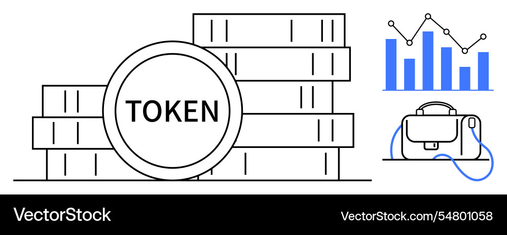 Digital token stack with blue bar graph Digital token stack with blue bar graph vector image
